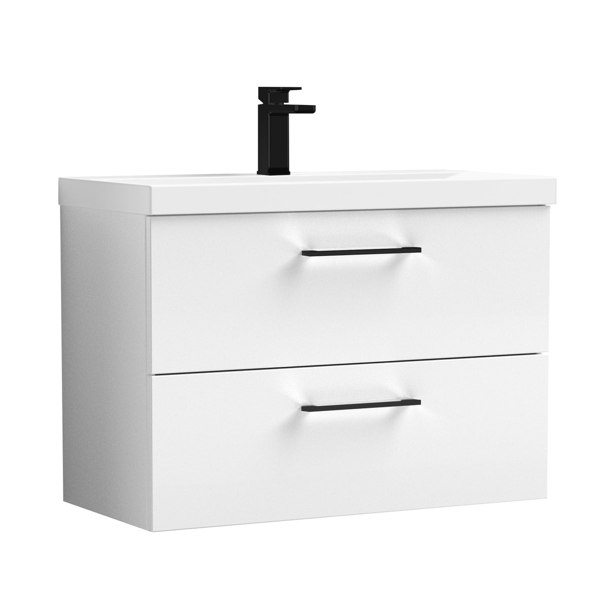 Wall Hung 2 Drawer Vanity Unit with Mid-Edge Ceramic Basin - Choice of Colour, Handle Finish and Size