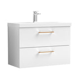 Wall Hung 2 Drawer Vanity Unit with Mid-Edge Ceramic Basin - Choice of Colour, Handle Finish and Size