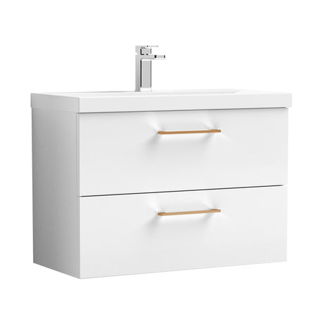 Wall Hung 2 Drawer Vanity Unit with Mid-Edge Ceramic Basin - Choice of Colour, Handle Finish and Size