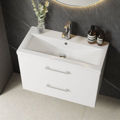 [BFLE126A] Bramshall Wall Hung 2 Drawer Vanity Unit with Mid-Edge Ceramic Basin - Choice of Colour, Handle Finish and Size - Lifestyle 2