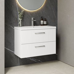 [BFLE126A] Bramshall Wall Hung 2 Drawer Vanity Unit with Mid-Edge Ceramic Basin - Choice of Colour, Handle Finish and Size - Lifestyle 3