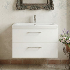 [BFLE126A] Bramshall Wall Hung 2 Drawer Vanity Unit with Mid-Edge Ceramic Basin - Choice of Colour, Handle Finish and Size - Silo