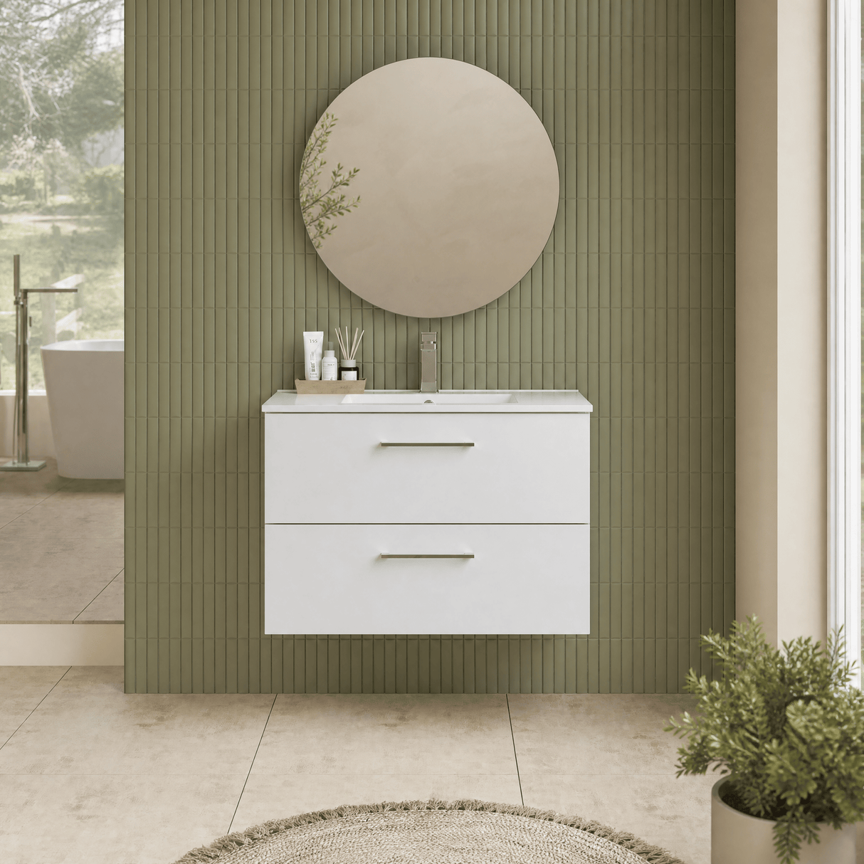 [BFLE126B] Bramshall Contemporary 2 Soft Close Drawer Wall Hung Vanity Unit, Choice of Size/Basin Type/Colour - Silo