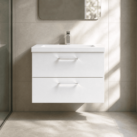 [BFLE126D] Bramshall Contemporary 2 Soft Close Drawer Wall Hung Vanity Unit, Choice of Size/Basin Type/Colour - Silo