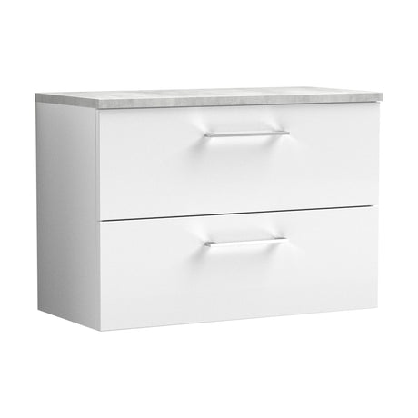 [BFLE126LBG] Balterley Level 800mm Wall Hung 2 Drawer Vanity Unit with Laminate Worktop for Stylish Compact Bathroom Storage Gloss White - Cutout