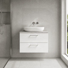 [BFLE126LBG] Bramshall Contemporary 2 Drawer Wall Hung Vanity Unit with Bellato Grey Laminate Worktop, Choice of Size and Colour