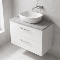 [BFLE126LBG] Bramshall Contemporary 2 Drawer Wall Hung Vanity Unit with Bellato Grey Laminate Worktop, Choice of Size and Colour