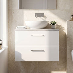 [BFLE126LBG] Bramshall Contemporary 2 Drawer Wall Hung Vanity Unit with Bellato Grey Laminate Worktop, Choice of Size and Colour - Silo
