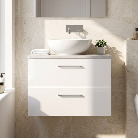 [BFLE126LBG] Bramshall Contemporary 2 Drawer Wall Hung Vanity Unit with Bellato Grey Laminate Worktop, Choice of Size and Colour - Silo