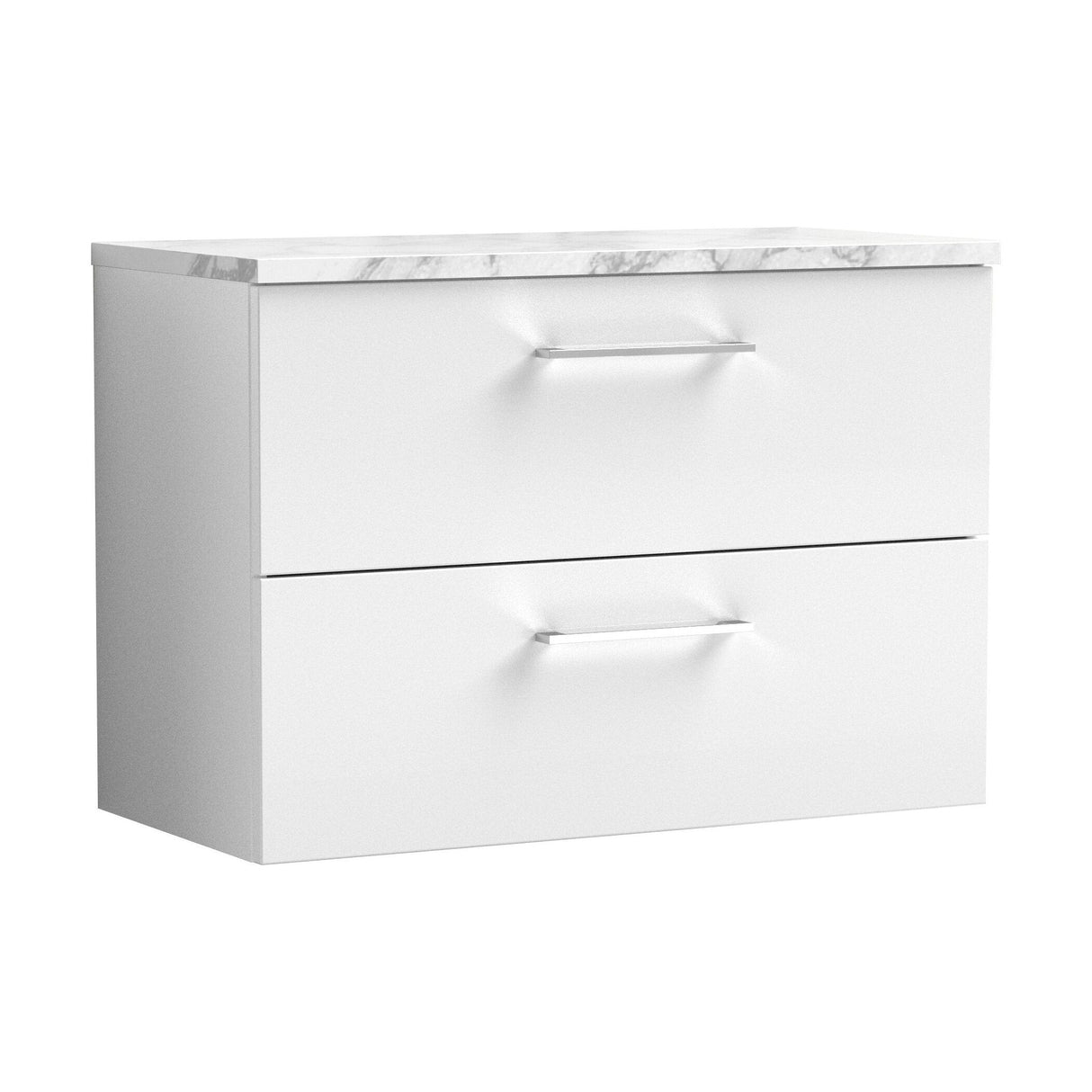 [BFLE126LCM] Bramshall Contemporary 2 Drawer Wall Hung Vanity Unit with Carrera Marble Laminate Worktop, Choice of Size and Colour - Cutout