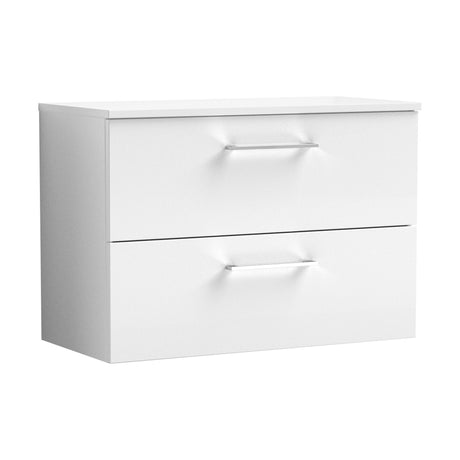 [BFLE126W] Balterley Level Modern Bathroom 800mm Wall Hung 2 Soft Close Drawer Vanity Unit with Worktop, 539 x 805 x 390mm, Gloss White - Cutout