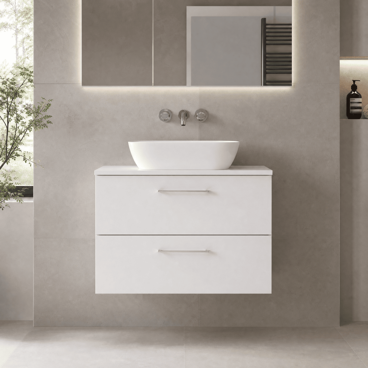 [BFLE126W] Bramshall Contemporary 2 Soft Close Drawer Wall Hung Vanity Unit with Worktop, Choice of Size and Colour