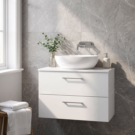 [BFLE126W] Bramshall Contemporary 2 Soft Close Drawer Wall Hung Vanity Unit with Worktop, Choice of Size and Colour - Silo