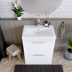 [BFLE133A] Balterley Modern Bathroom 2 Drawer Floor Standing Vanity Unit & Rectangular Mid-Edge Basin, Gloss White, 600 mm - Lifestyle 2