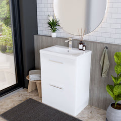 [BFLE133A] Balterley Modern Bathroom 2 Drawer Floor Standing Vanity Unit & Rectangular Mid-Edge Basin, Gloss White, 600 mm - Lifestyle 3