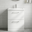 [BFLE133A] Balterley Modern Bathroom 2 Drawer Floor Standing Vanity Unit & Rectangular Mid-Edge Basin, Gloss White, 600 mm - Silo