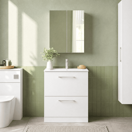 [BFLE133B] Bramshall Contemporary 2 Drawer Floor Standing Vanity Unit, Choice of Size, Colour and Basin - Silo