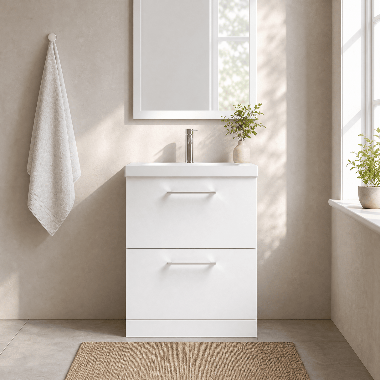 [BFLE133D] Bramshall Contemporary 2 Drawer Floor Standing Vanity Unit, Choice of Size, Colour and Basin - Silo