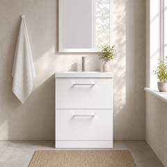 [BFLE133D] Bramshall Contemporary 2 Drawer Floor Standing Vanity Unit, Choice of Size, Colour and Basin - Silo