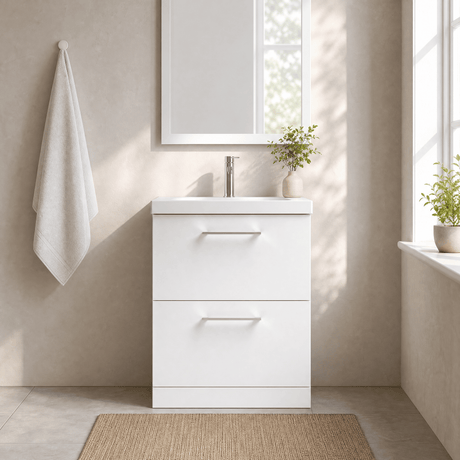 [BFLE133D] Bramshall Contemporary 2 Drawer Floor Standing Vanity Unit, Choice of Size, Colour and Basin - Silo