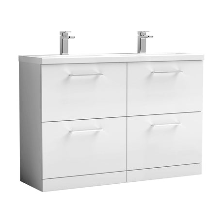 [BFLE133F2] Balterley Level 1200mm Floor Standing 4 Drawer Vanity Unit with Double Basin, Handles & Overflow for Bathroom Storage Gloss White - Cutout