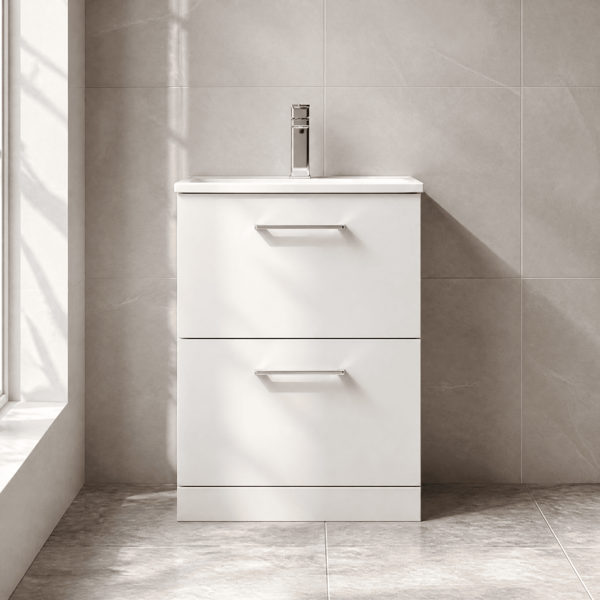 [BFLE133G] Bramshall Contemporary 2 Drawer Floor Standing Vanity Unit, Choice of Size, Colour and Basin - Silo