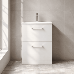 [BFLE133G] Bramshall Contemporary 2 Drawer Floor Standing Vanity Unit, Choice of Size, Colour and Basin - Silo