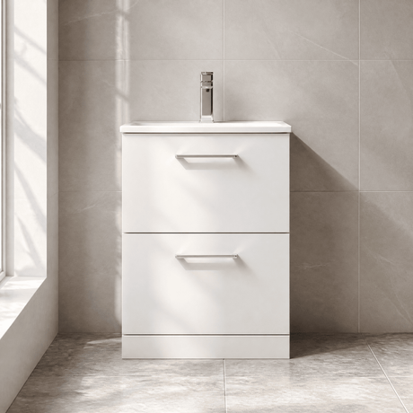 [BFLE133G] Bramshall Contemporary 2 Drawer Floor Standing Vanity Unit, Choice of Size, Colour and Basin - Silo