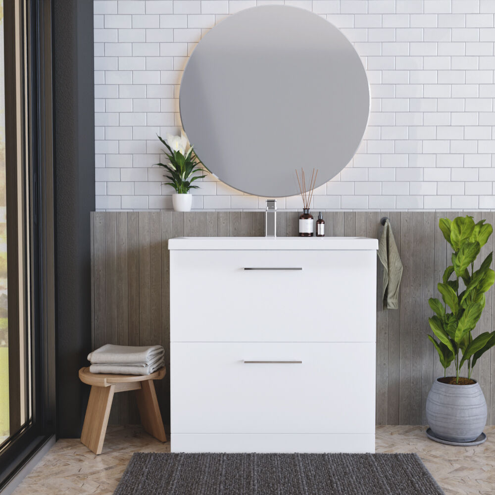 [BFLE135A] Bramshall Contemporary 2 Drawer Floor Standing Vanity Unit, Choice of Size, Colour and Basin