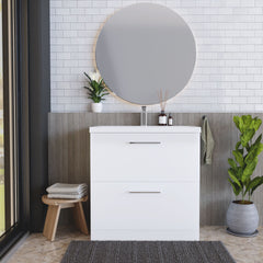 [BFLE135A] Bramshall Contemporary 2 Drawer Floor Standing Vanity Unit, Choice of Size, Colour and Basin