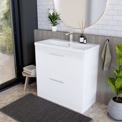 [BFLE135A] Balterley Modern Bathroom 2 Drawer Floor Standing Vanity Unit & Rectangular Mid-Edge Basin, Gloss White, 800 mm - Lifestyle 3