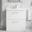[BFLE135A] Balterley Modern Bathroom 2 Drawer Floor Standing Vanity Unit & Rectangular Mid-Edge Basin, Gloss White, 800 mm - Silo