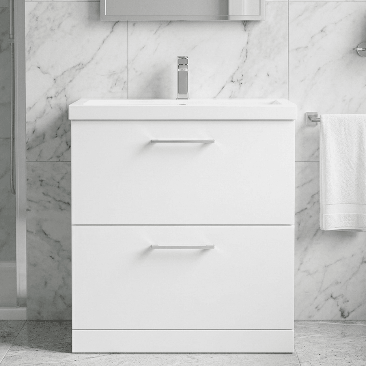 [BFLE135A] Bramshall Contemporary 2 Drawer Floor Standing Vanity Unit, Choice of Size, Colour and Basin - Silo