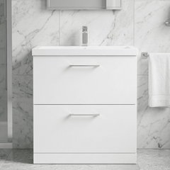 [BFLE135A] Bramshall Contemporary 2 Drawer Floor Standing Vanity Unit, Choice of Size, Colour and Basin - Silo