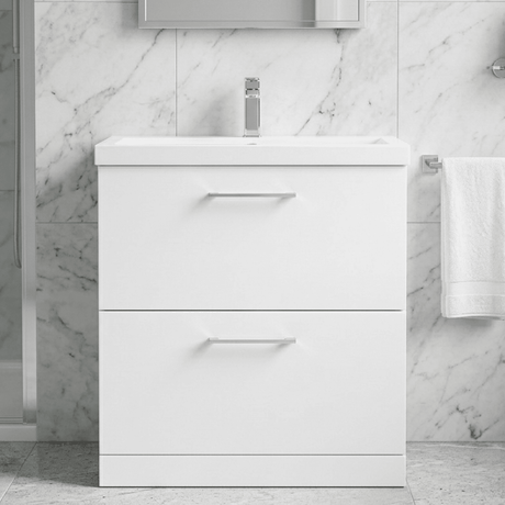 [BFLE135A] Bramshall Contemporary 2 Drawer Floor Standing Vanity Unit, Choice of Size, Colour and Basin - Silo