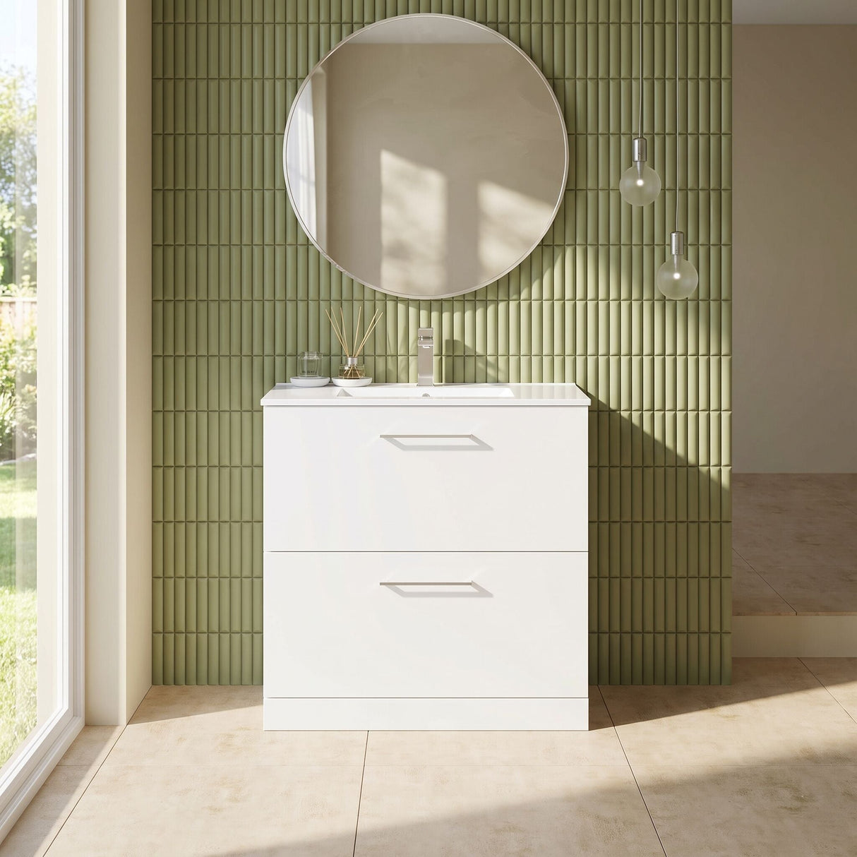 [BFLE135B] Bramshall Contemporary 2 Drawer Floor Standing Vanity Unit, Choice of Size, Colour and Basin - Silo