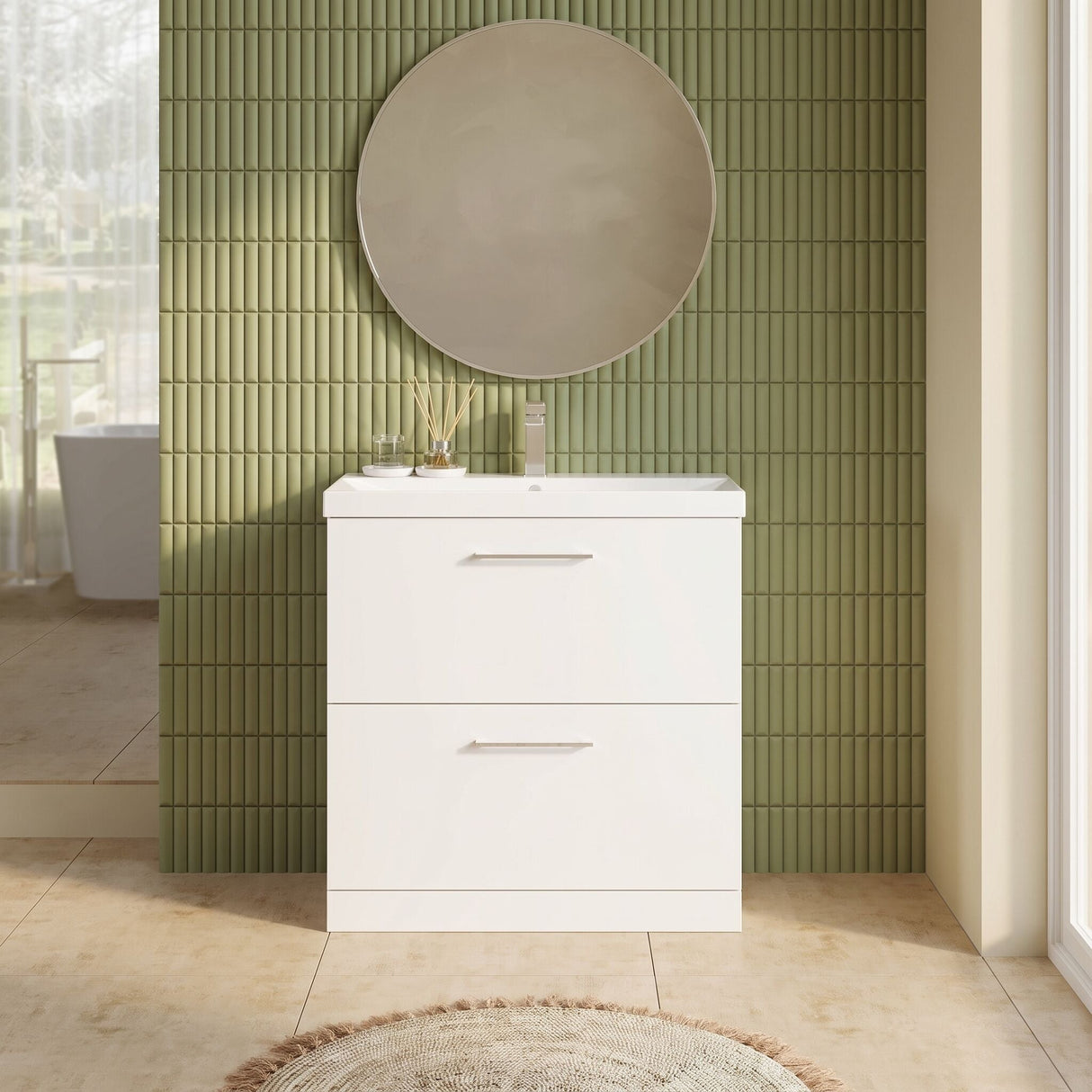 [BFLE135D] Bramshall Contemporary 2 Drawer Floor Standing Vanity Unit, Choice of Size, Colour and Basin - Silo