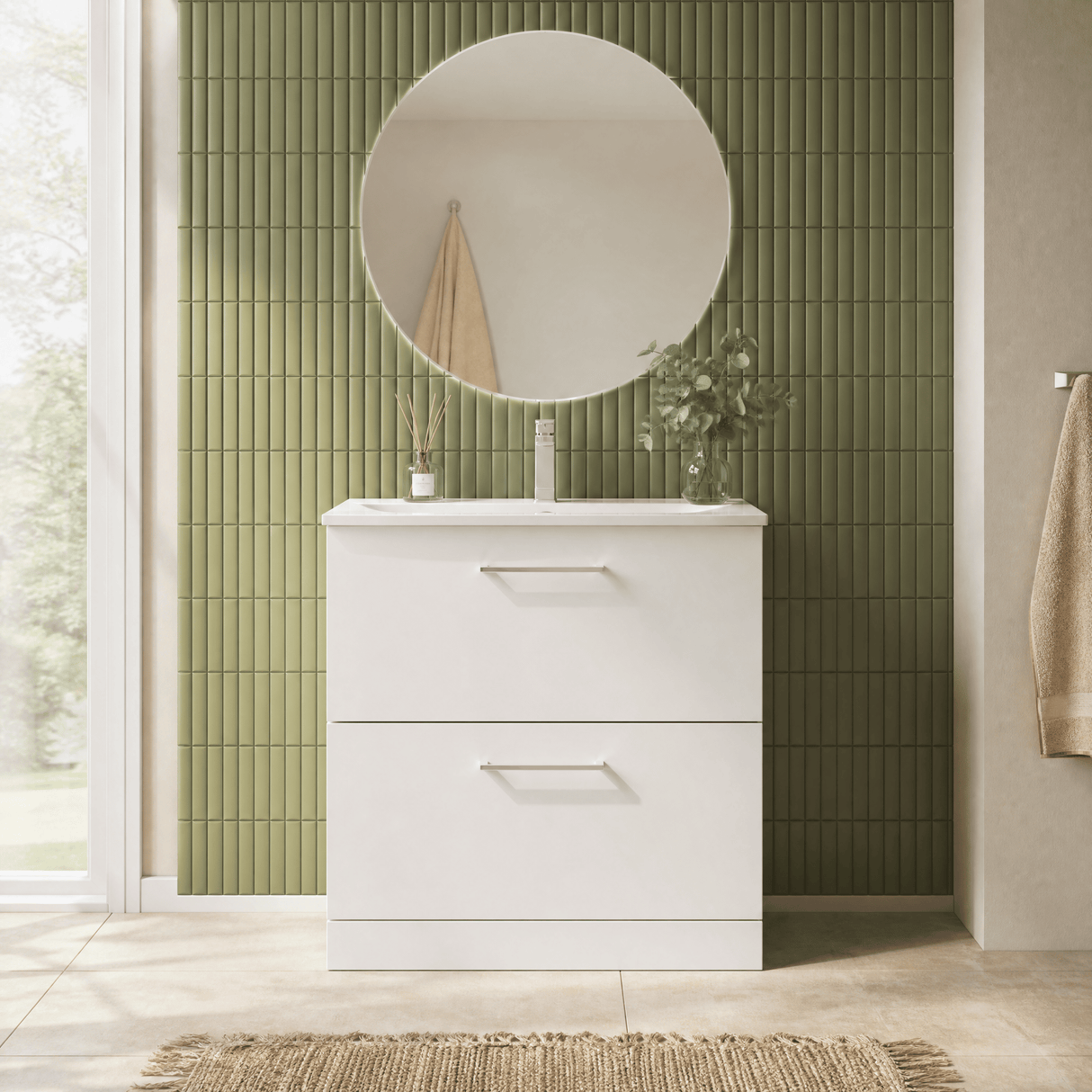 [BFLE135G] Bramshall Contemporary 2 Drawer Floor Standing Vanity Unit, Choice of Size, Colour and Basin - Silo