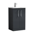 [BFLE1401B] Balterley  Modern Bathroom 2 Soft Close Door & Minimalist Floor Standing Vanity Unit Basin, Dark Grey, 345mm - Cutout
