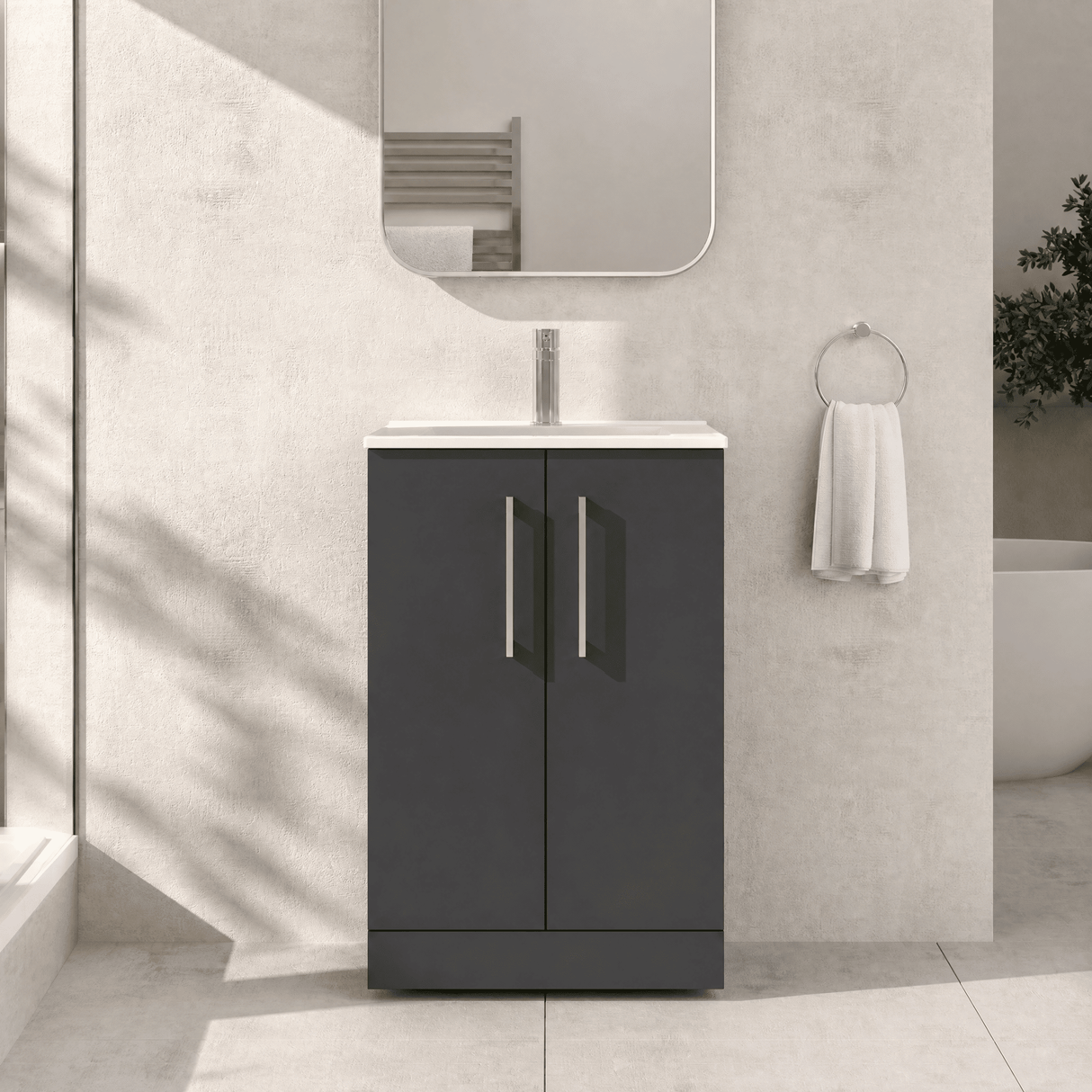 [BFLE1401B] Bramshall Contemporary 2 Soft Close Doors Floor Standing Vanity Basin Unit, Choice of Size/Basin Type/Colour - Silo