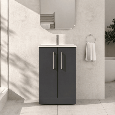 [BFLE1401B] Bramshall Contemporary 2 Soft Close Doors Floor Standing Vanity Basin Unit, Choice of Size/Basin Type/Colour - Silo