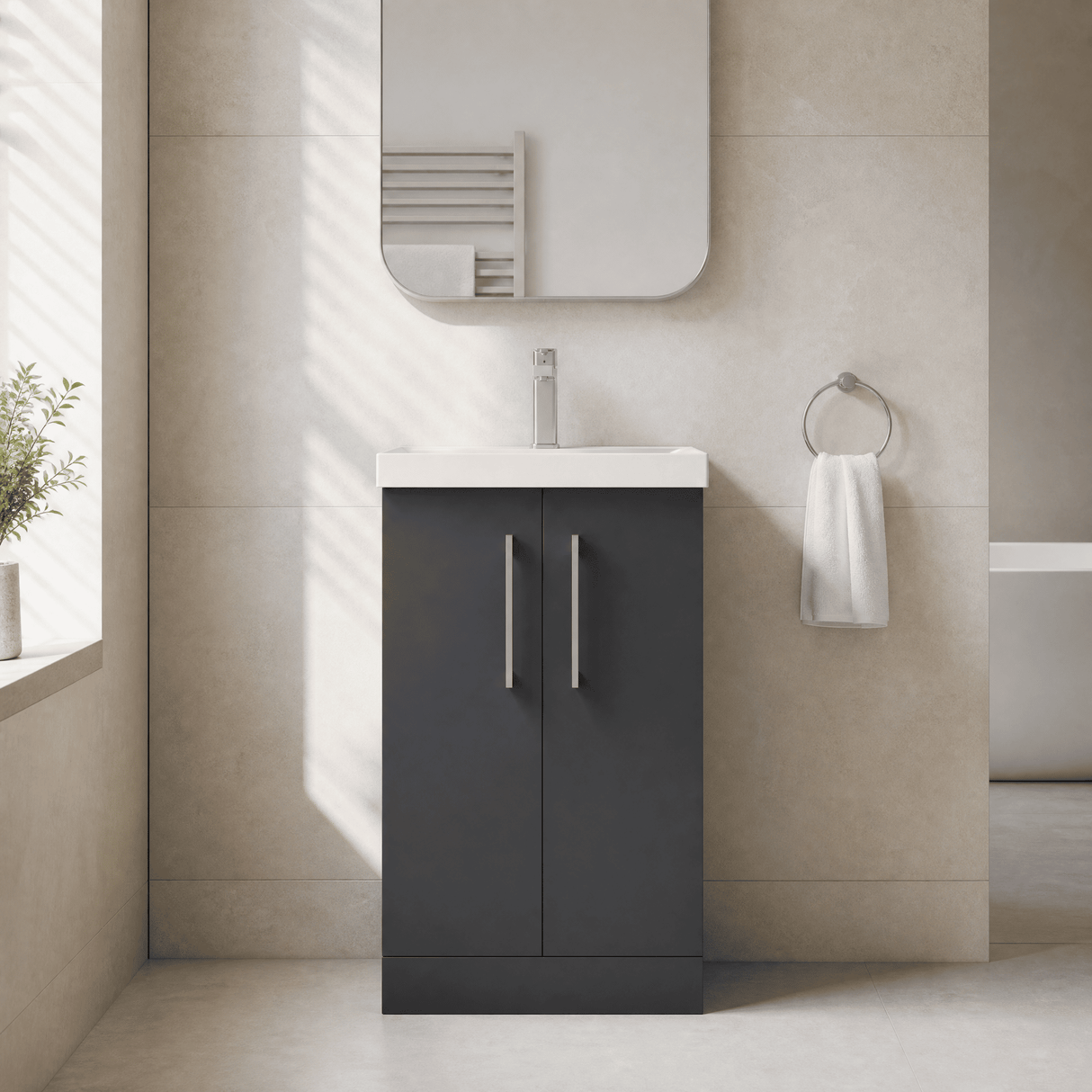 [BFLE1401D] Bramshall Contemporary 2 Soft Close Doors Floor Standing Vanity Basin Unit, Choice of Size/Basin Type/Colour - Silo
