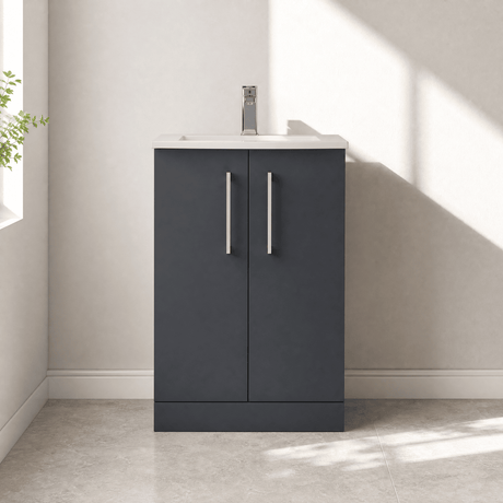 [BFLE1401G] Bramshall Contemporary 2 Soft Close Doors Floor Standing Vanity Basin Unit, Choice of Size/Basin Type/Colour - Silo