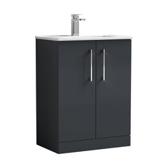 [BFLE1403B] Balterley  Modern Bathroom 2 Soft Close Door & Minimalist Vanity Unit Basin, Dark Grey, 600mm - Cutout