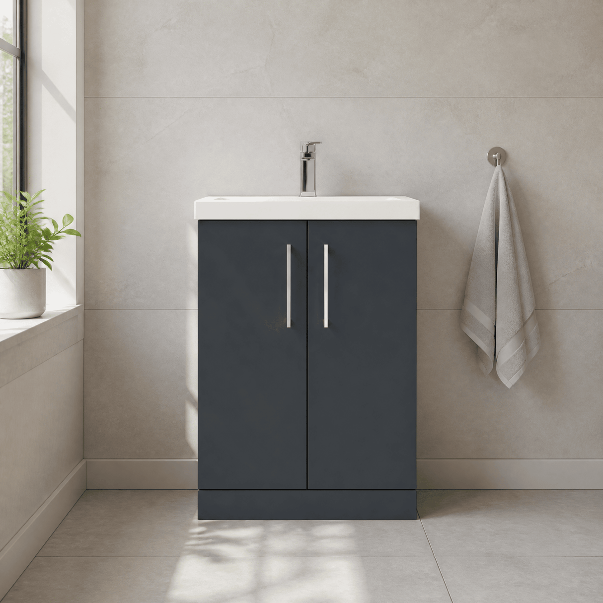 [BFLE1403D] Bramshall Contemporary 2 Soft Close Doors Floor Standing Vanity Basin Unit, Choice of Size/Basin Type/Colour - Silo