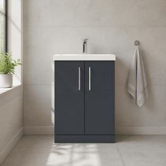 [BFLE1403D] Bramshall Contemporary 2 Soft Close Doors Floor Standing Vanity Basin Unit, Choice of Size/Basin Type/Colour - Silo