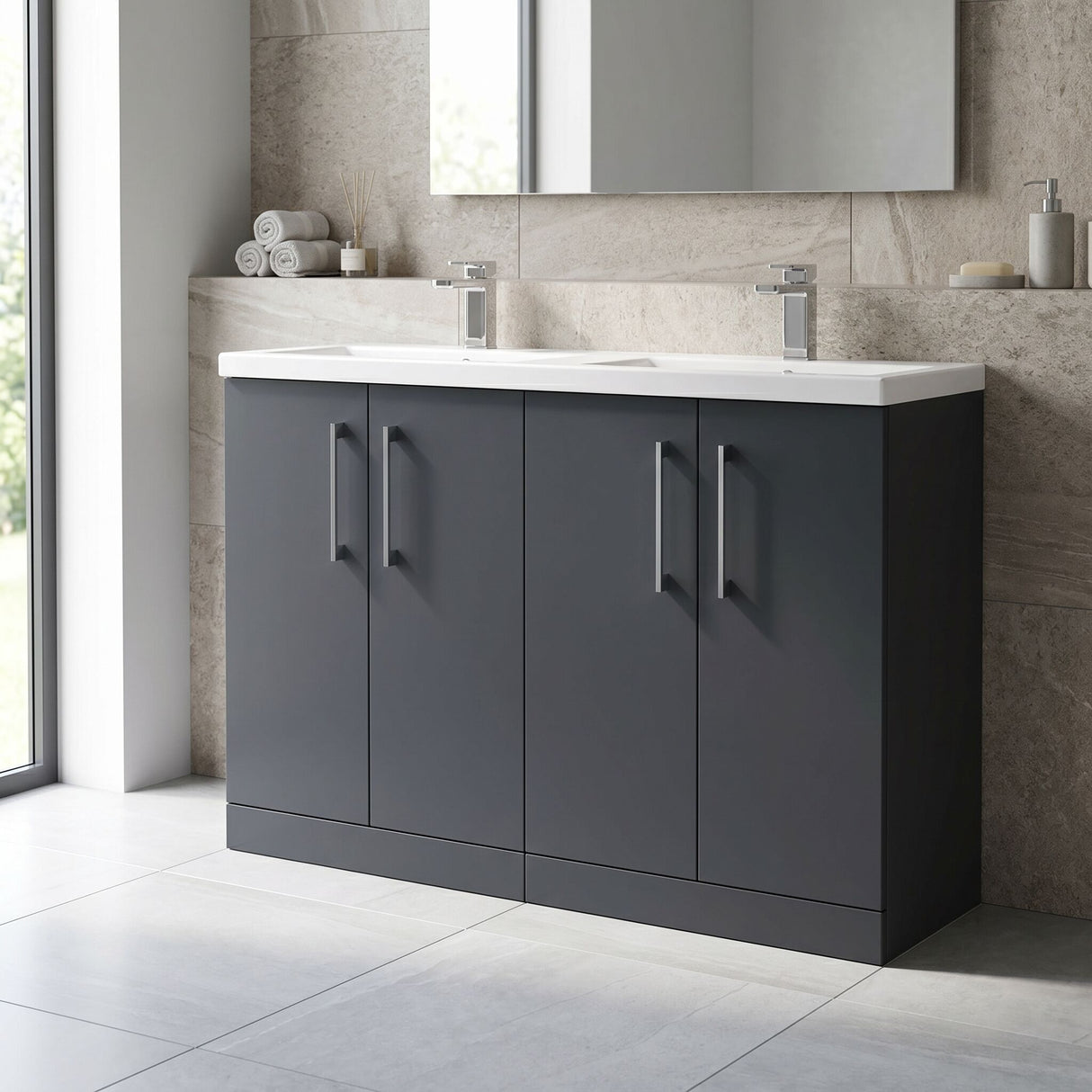 [BFLE1403F2] Bramshall Floor Standing 4 Door Vanity Basin Unit - Choice of Colour and Basin Type - Lifestyle 2