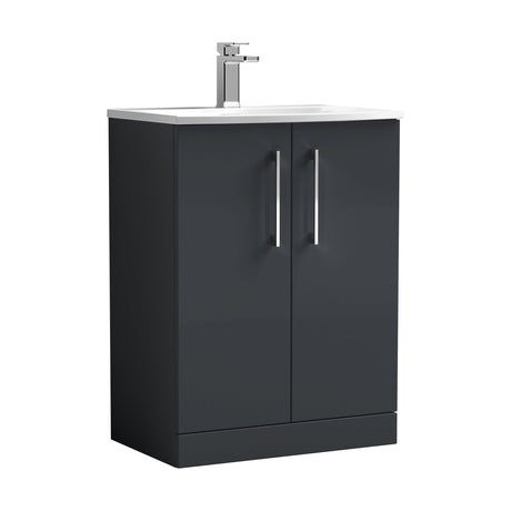 [BFLE1403G] Balterley  Contemporary Bathroom 2-Door Floor-Standing Curved Basin Vanity Unit, Dark Grey, 600mm - Cutout