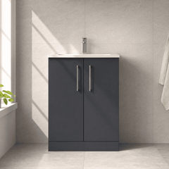 [BFLE1403G] Bramshall Contemporary 2 Soft Close Doors Floor Standing Vanity Basin Unit, Choice of Size/Basin Type/Colour - Silo