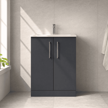 [BFLE1403G] Bramshall Contemporary 2 Soft Close Doors Floor Standing Vanity Basin Unit, Choice of Size/Basin Type/Colour - Silo